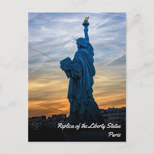 Solnedgång över Liberty Statue Replik i Paris Vykort (Framsida)