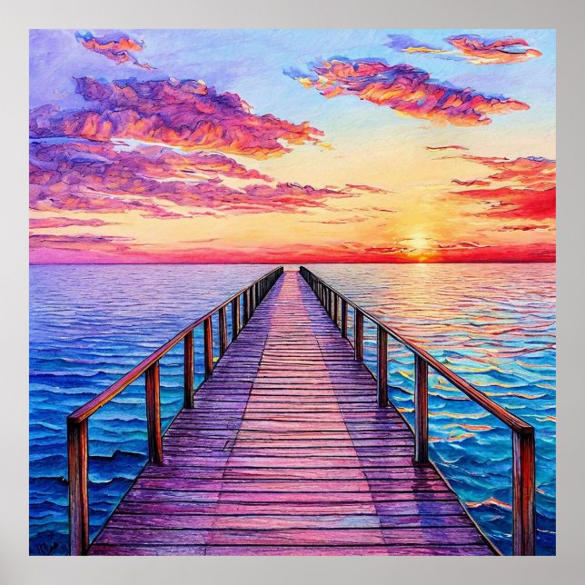 Solnedgång över lugn lugnande havsutsikt Hemdekor  Poster (Framsidan)