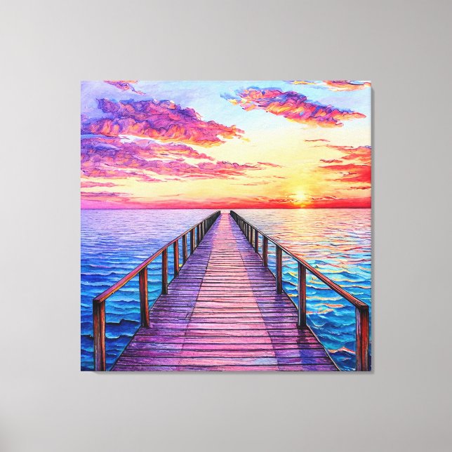 Solnedgång över lugna havsvågor canvastryck (Framsida)