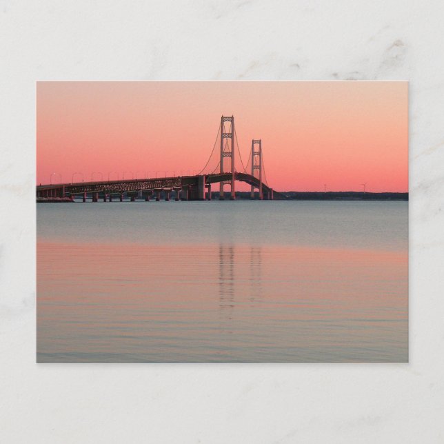 Solnedgång över Mackinac Bridge, Michigan Vykort (Framsida)