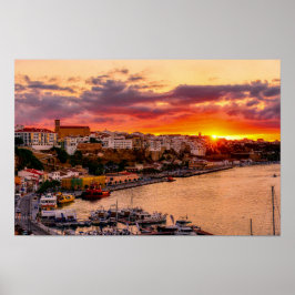 Solnedgång över Mahon harbor - Menorca, Spanien Poster