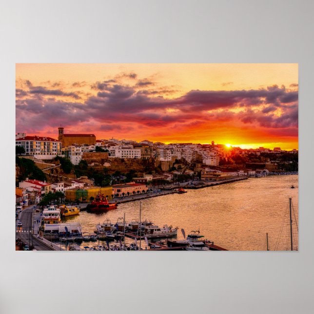 Solnedgång över Mahon harbor - Menorca, Spanien Poster (Framsidan)