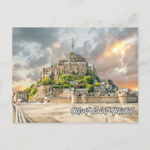 Solnedgång över Mont-Saint-Michel, Normandie Vykort