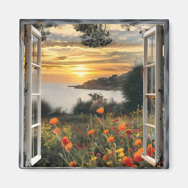 Solnedgång över Ocean Window View Magnet (Framsidan)