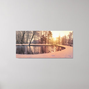 Solnedgång över park med liten frostig sjö canvas 