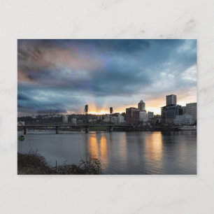 Solnedgång över Portland Oregon Downtown City vyko Vykort