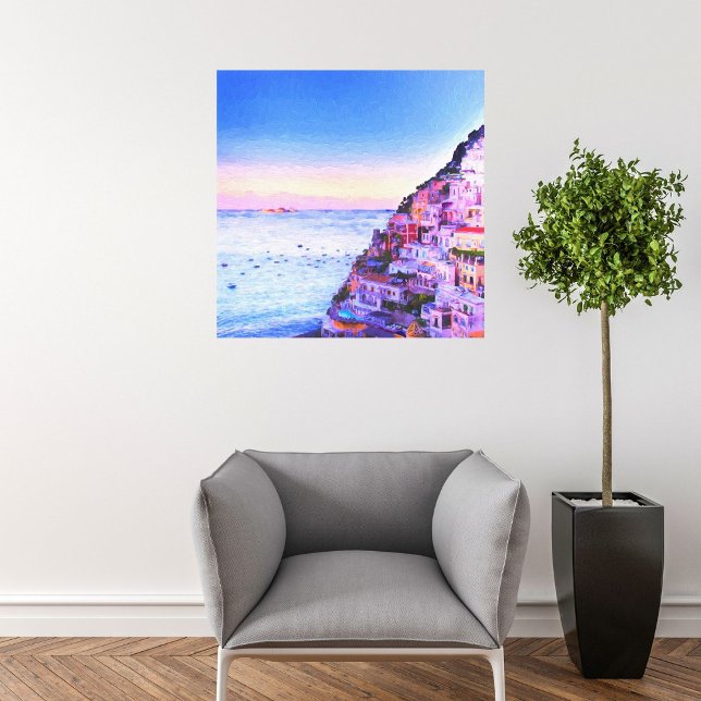 Solnedgång över Positano, Italien Målning Canvastryck (Skapare uppladdad)