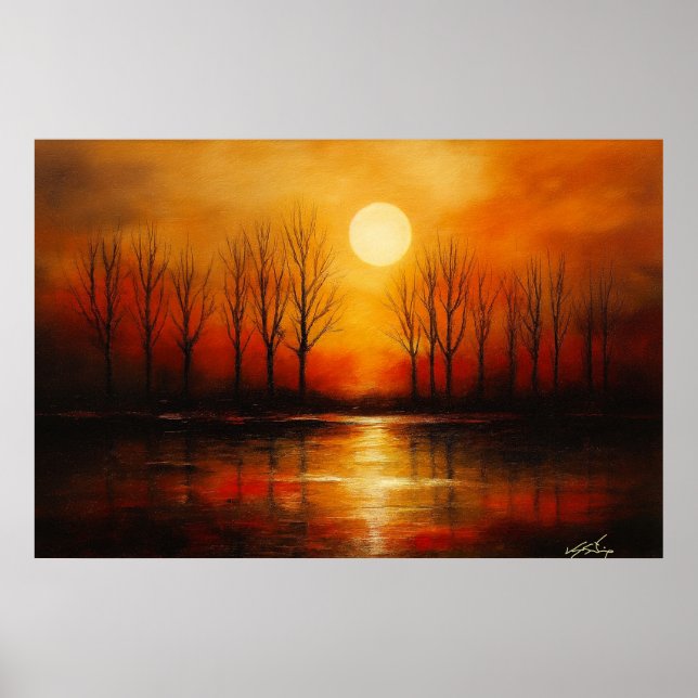 Solnedgång över reflekterande vatten poster (Framsidan)