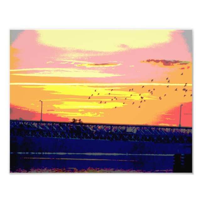 SOLNEDGÅNG ÖVER ROURKE BRIDGE FOTO TRYCK (Framsidan)