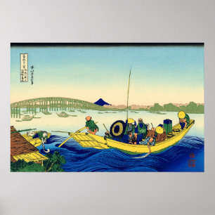 Solnedgång över Ryōgoku-bron Katsushika Hokusai Poster