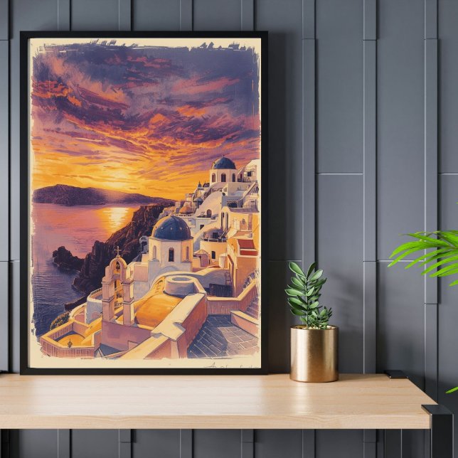 Solnedgång över Santorini – Retro Grekland Kust Poster (Skapare uppladdad)