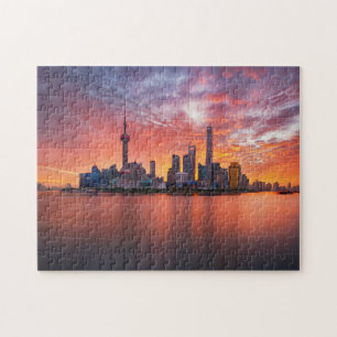 Solnedgång över Shanghai Skyline Travel Cityscape Pussel