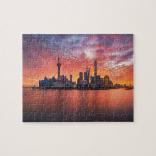Solnedgång över Shanghai Skyline Travel Cityscape Pussel