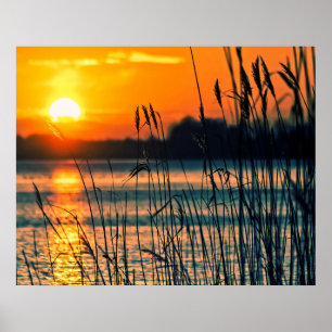 Solnedgång över sjö poster