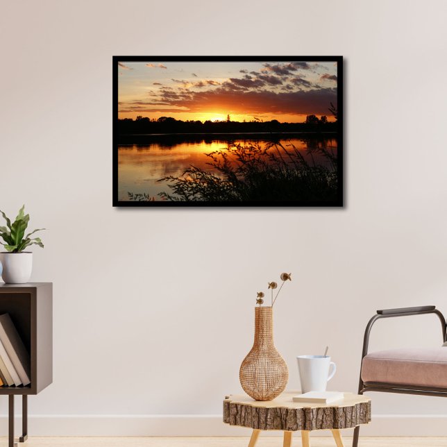 Solnedgång över Sjö Skriv ut Poster konstverk, bol (Sunset on the lake)