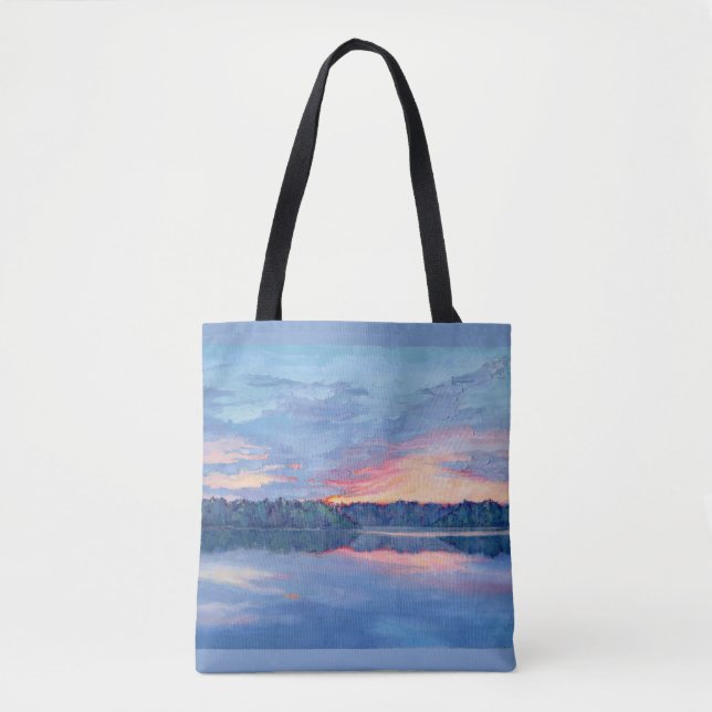 Solnedgång över Sjö Tote Bag Tygkasse (Framsida)