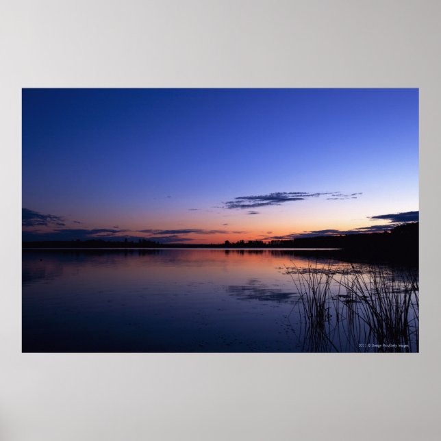 Solnedgång över Sjö Wabamun med gräs Poster (Framsidan)