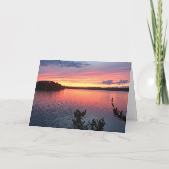 Solnedgång över sjön kort (Framsida)