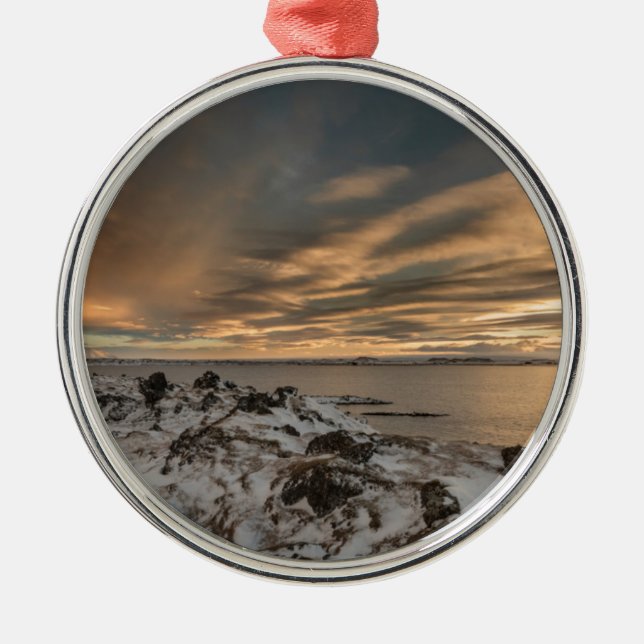 Solnedgång över sjön Myvatn, Island Julgransprydnad Metall (Framsidan)