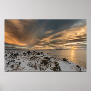 Solnedgång över sjön Myvatn, Island Poster