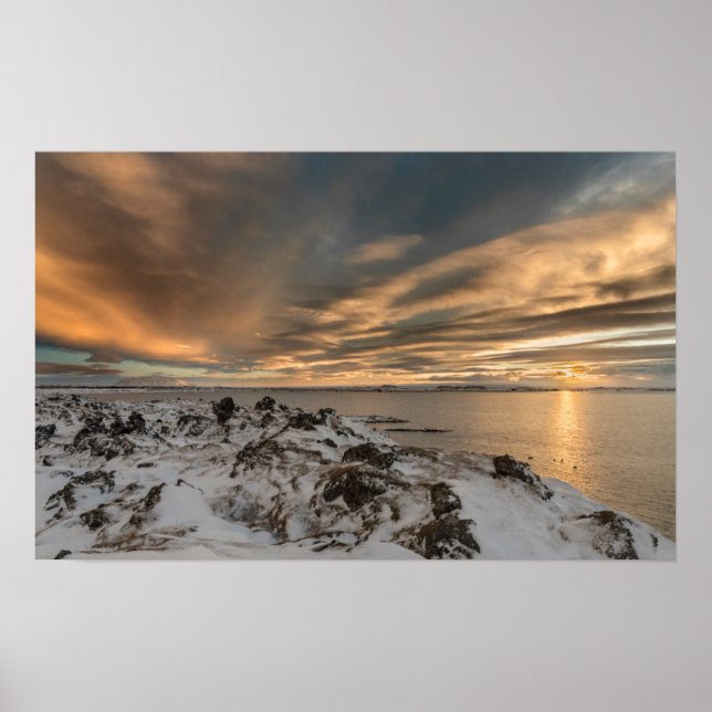 Solnedgång över sjön Myvatn, Island Poster (Framsidan)