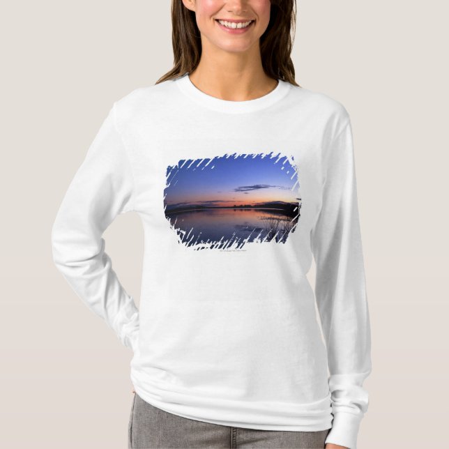 Solnedgång över sjön Wabamun med gräs T Shirt (Framsida)