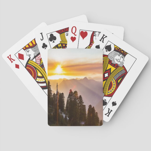 Solnedgång över skog casinokort (Baksidan)