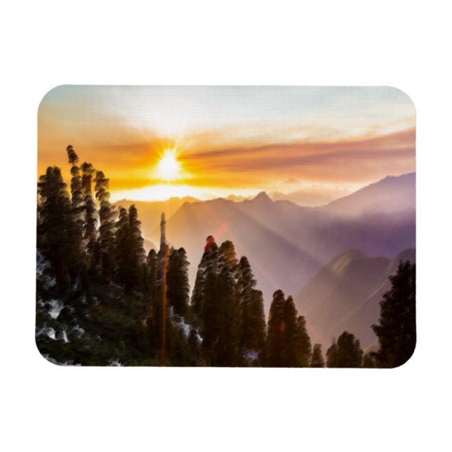 Solnedgång över skog magnet (Horisontell)