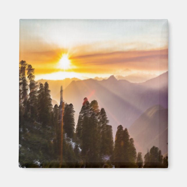 Solnedgång över skog magnet (Framsidan)