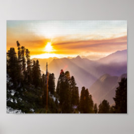 Solnedgång över skog poster