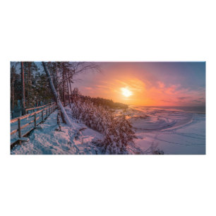 Solnedgång över snö hav kusten fototryck