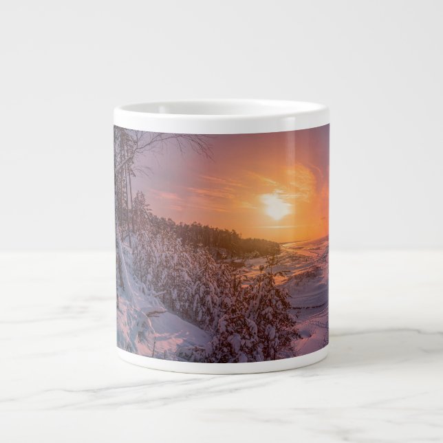 Solnedgång över snö hav kusten jumbo mugg (Framsidan)