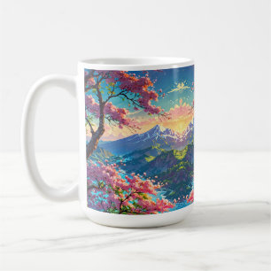 Solnedgång över Snö, skyddat berg och blomning Kaffemugg