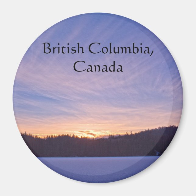 Solnedgång över Snö-täckta vinter Sjö & Träd Magnet (Framsidan)