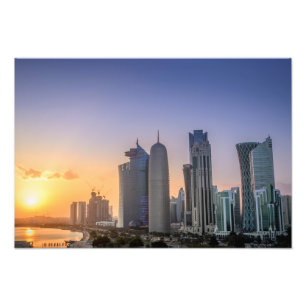 Solnedgång över staden Doha, Qatar Fototryck