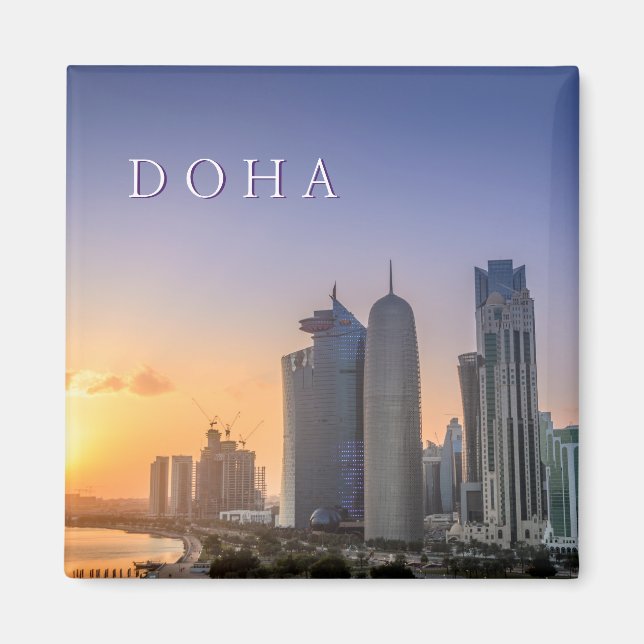 Solnedgång över staden Doha, Qatar Magnet (Framsidan)