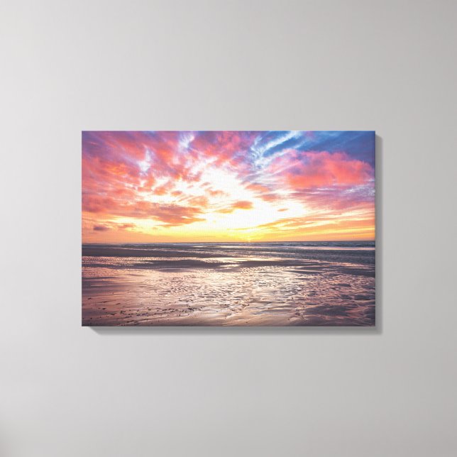 Solnedgång över strand och hav canvastryck (Framsida)