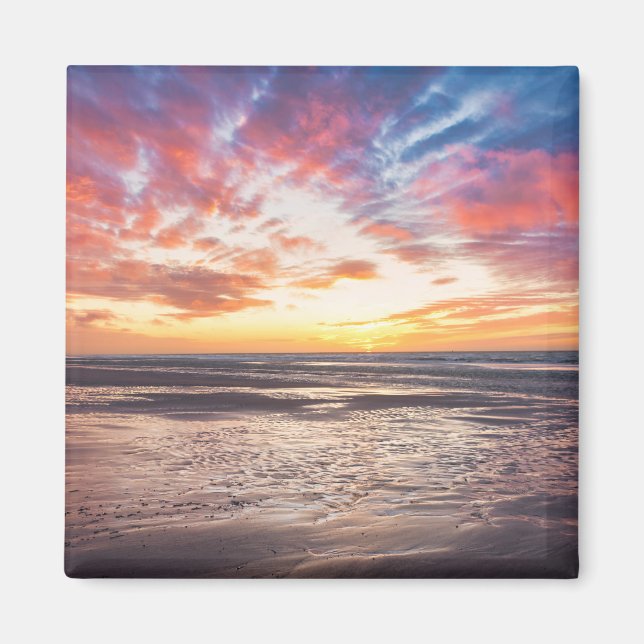 Solnedgång över strand och hav magnet (Framsidan)
