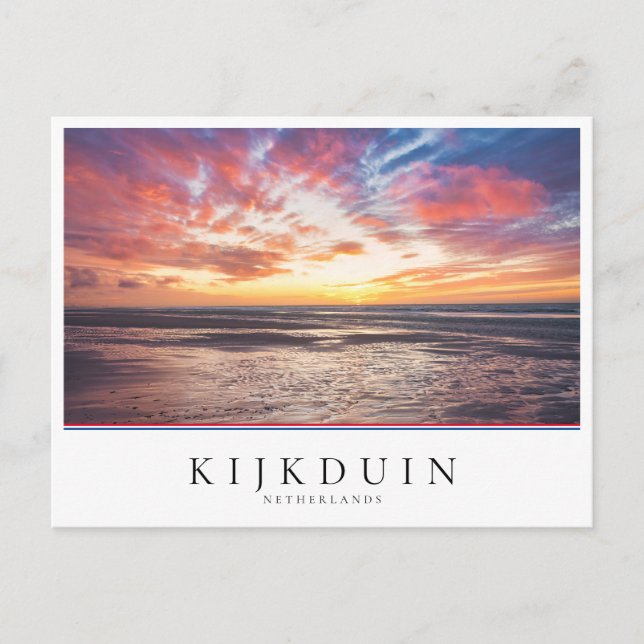 Solnedgång över strand och hav vykort (Framsida)