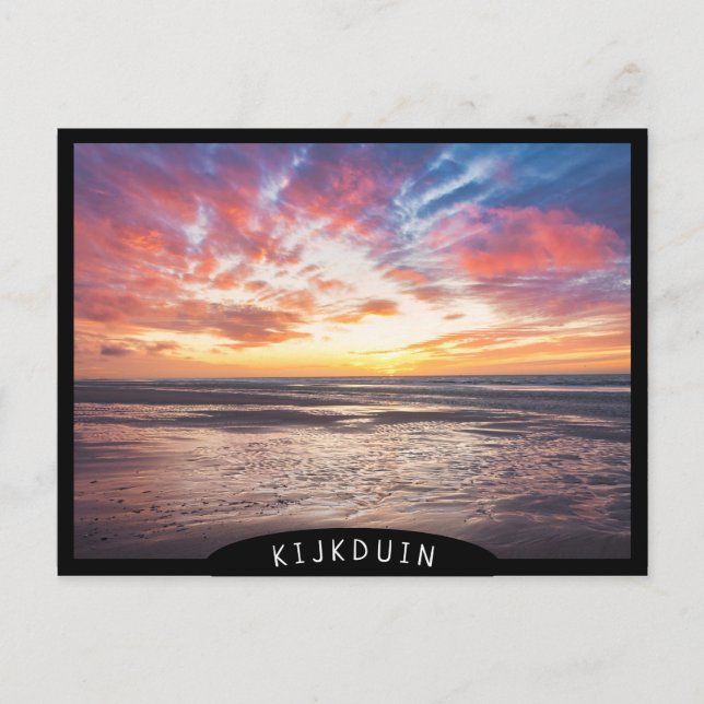 Solnedgång över strand och hav vykort (Framsida)