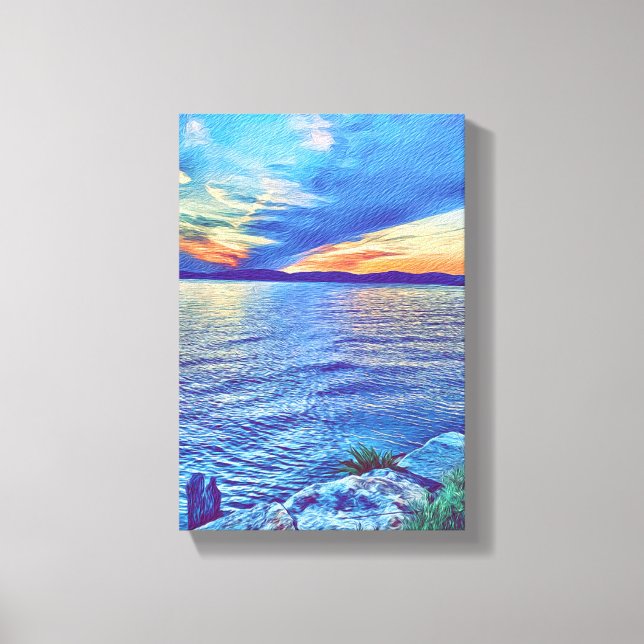 Solnedgång över Tappan Zee Bridge New York Canvastryck (Framsida)