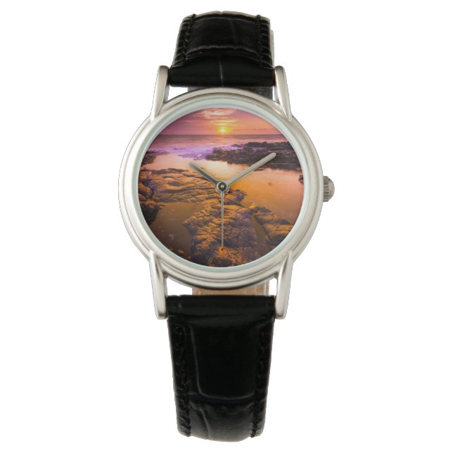 Solnedgång över tidvattenpölar, Hawaii Armbandsur (Framsida)