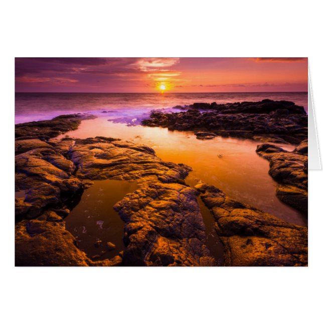 Solnedgång över tidvattenpölar, Hawaii Hälsningskort (Framsidan Horizontal)