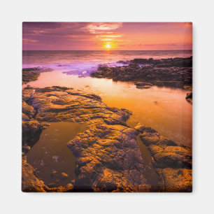 Solnedgång över tidvattenpölar, Hawaii Magnet