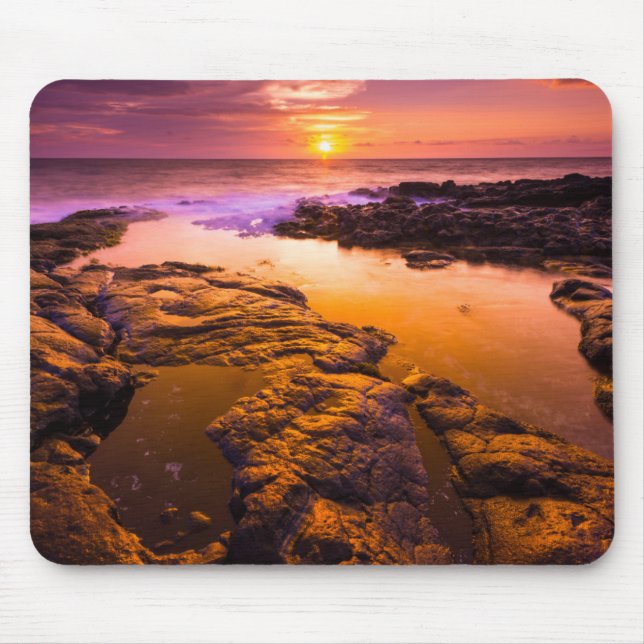 Solnedgång över tidvattenpölar, Hawaii Musmatta (Framsidan)
