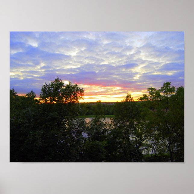 Solnedgång över tilwell Pond (16 x 12) Poster (Framsidan)