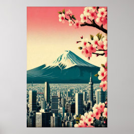 Solnedgång över Tokyo med Cherry Blommars Poster
