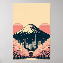 Solnedgång över Tokyo med Cherry Blommars Poster