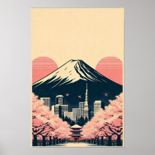 Solnedgång över Tokyo med Cherry Blommars Poster