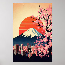 Solnedgång över Tokyo med Cherry Blommars Poster